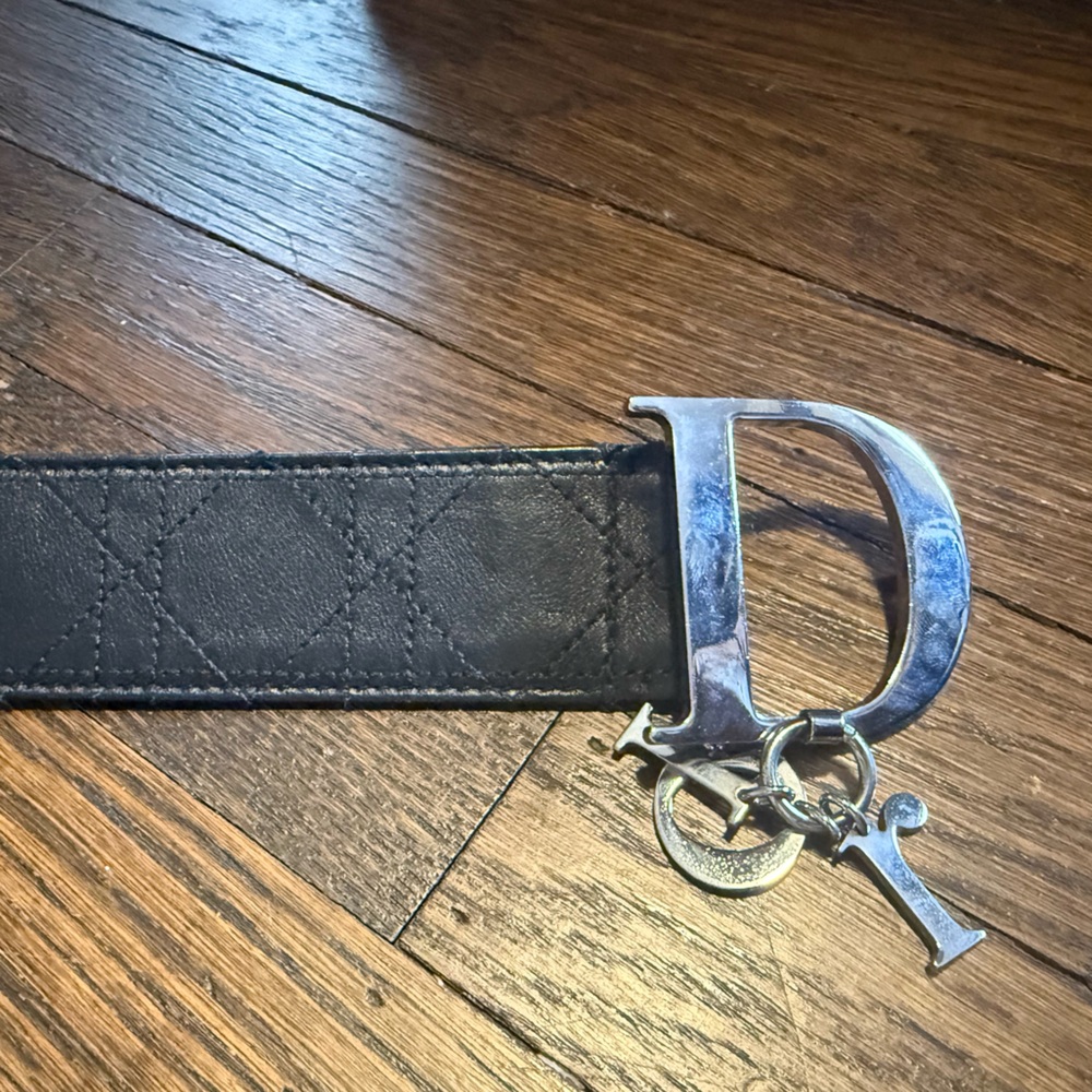 Vintage Christian Dior Leather Dior Charm Logo Belt Black Size 85 - Picture 4 of 4